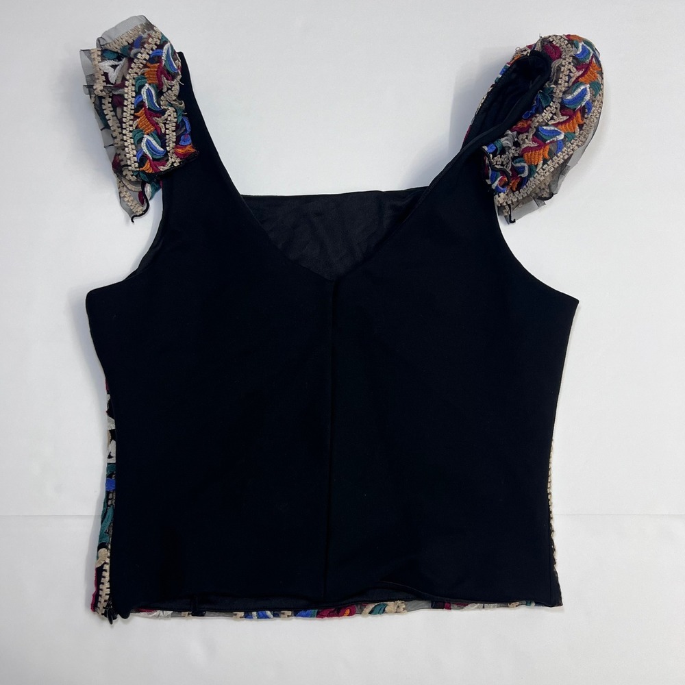 Embroidered Multicolor Crop Top with Ruffled Straps - Picture 2 of 10